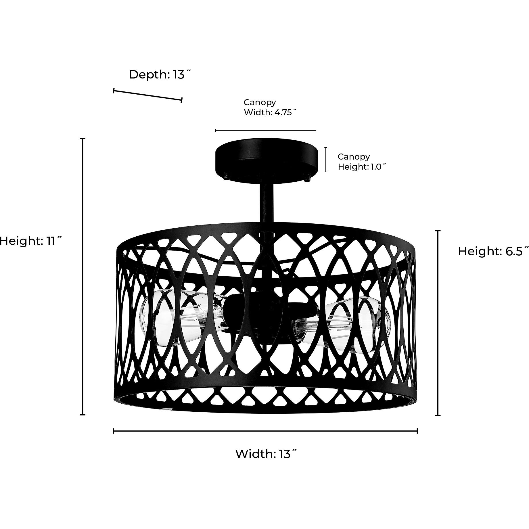 Arelyn 1 Light 13 inch Matte Black Semi-Flush Mount Ceiling Light